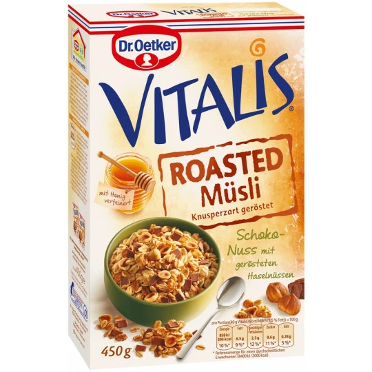 Dr. Oetker Vitalis Roasted Müsli Schoko-Nuss 450G 1 Dr. Oetker Vitalis Roasted Müsli Schoko-Nuss 450G