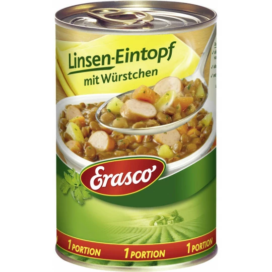 Erasco Linsen-Eintopf Mit Würstchen 1 Portion 400G 1 Erasco Linsen-Eintopf Mit Würstchen 1 Portion 400G