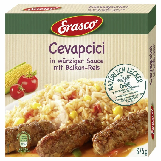 Erasco Cevapcici In Würziger Sauce Mit Balkan-Reis 375G 1 Erasco Cevapcici In Würziger Sauce Mit Balkan-Reis 375G